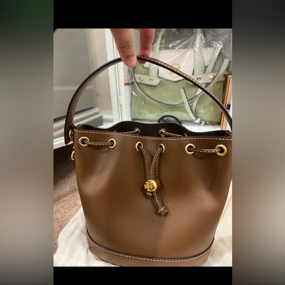 Tory Burch Brown Leather Bucket Bag